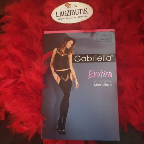 Fekete harisnyatartós combfix, harisnya-Gabriella Erotica Microfibre